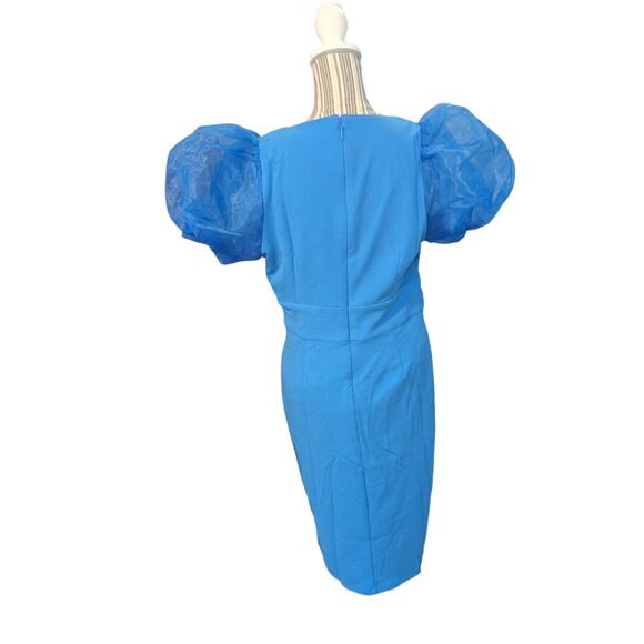 NWT NY&C Mesh Puff Sleeve Faux Wrap Sheath Dress Size M - Picture 5 of 11